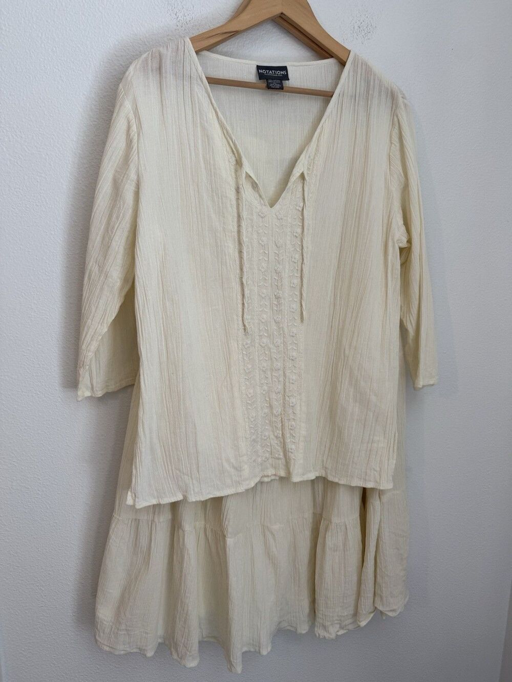 Notations Women Tiered Broomstick Skirt With Matching Peasant Blouse L/XL Ivory
